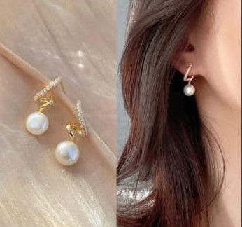 unique spiral Pearl Drop Minimalistic Earrings