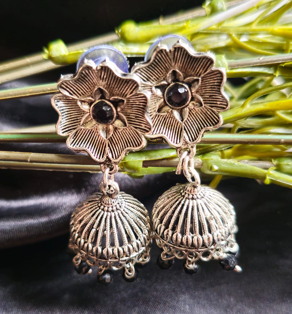 Thumbnail: Oxidised Flower design Set, Intricate Design Navratri Special