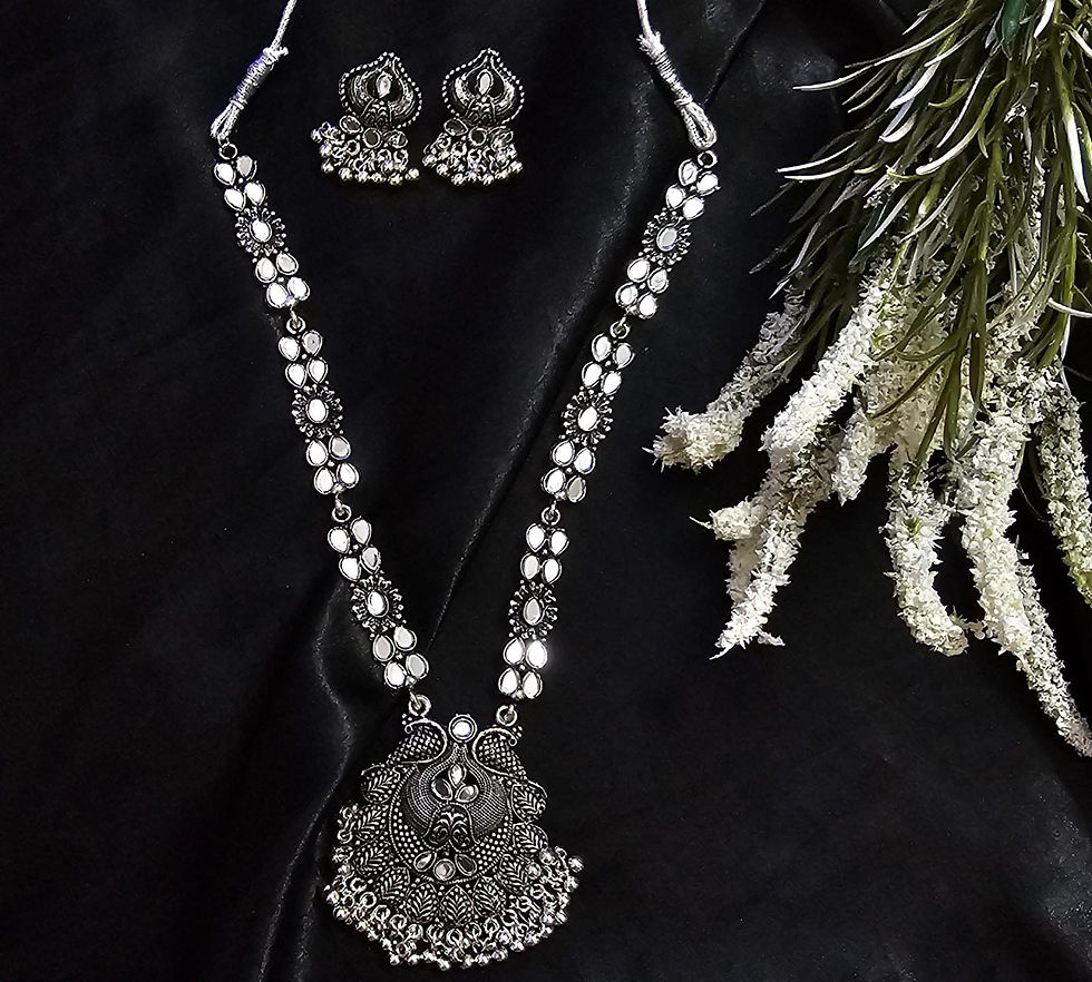 Thumbnail: Oxidized jewellery combo full set with earrings and necklace