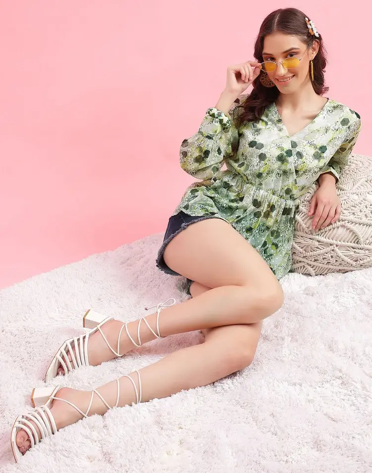 थंबनेल: Floral Print V-Neck Button Down Blouse Shirt Top
