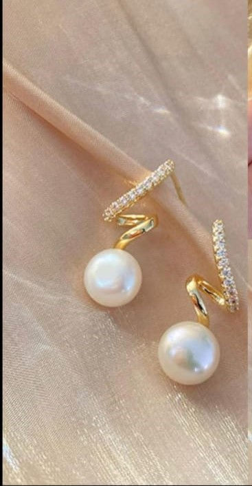 Thumbnail: unique spiral Pearl Drop Minimalistic Earrings