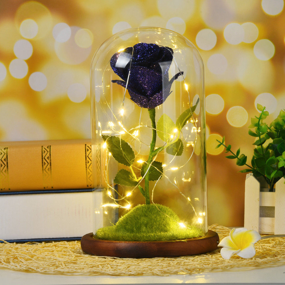 Romantic Immortal Flower Micro Landscape Rose Simulation Glass Shade Led Llight