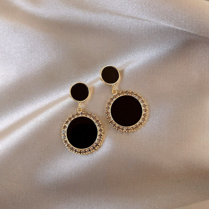 Thumbnail: Korean Style Black Zircon Stud Earring For Women Shiny Rhinestone Square Geometr
