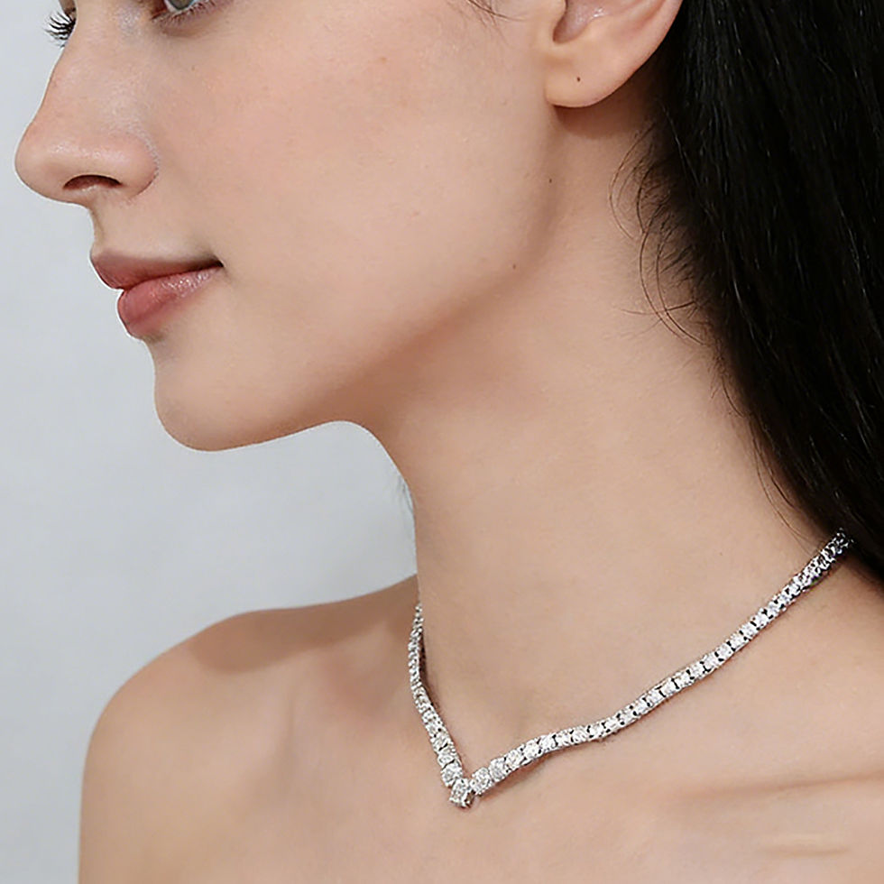 Thumbnail: Moissanite V-Shape Riviera Necklace in 925 Sterling Silver