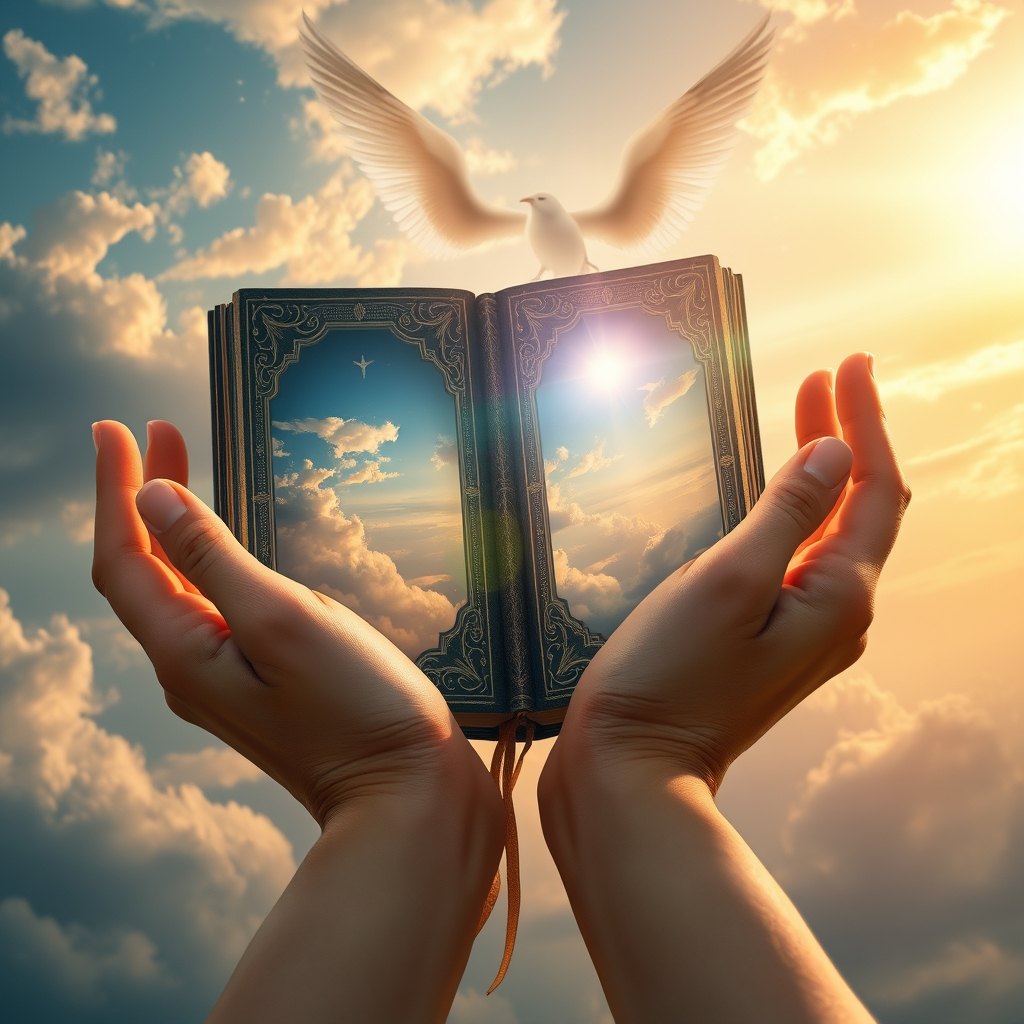 heavenly hands reaching from skies holding a diary.jpg