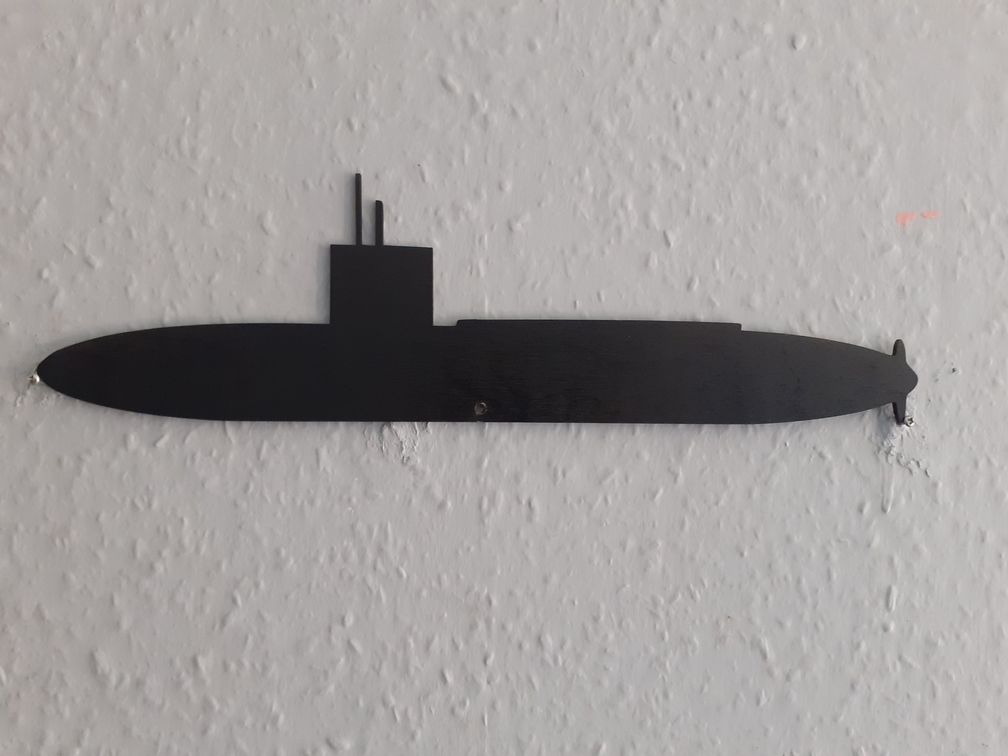 A Black Coated Wooden Submarine Silhouette 14" x 6" to Wall Mount.