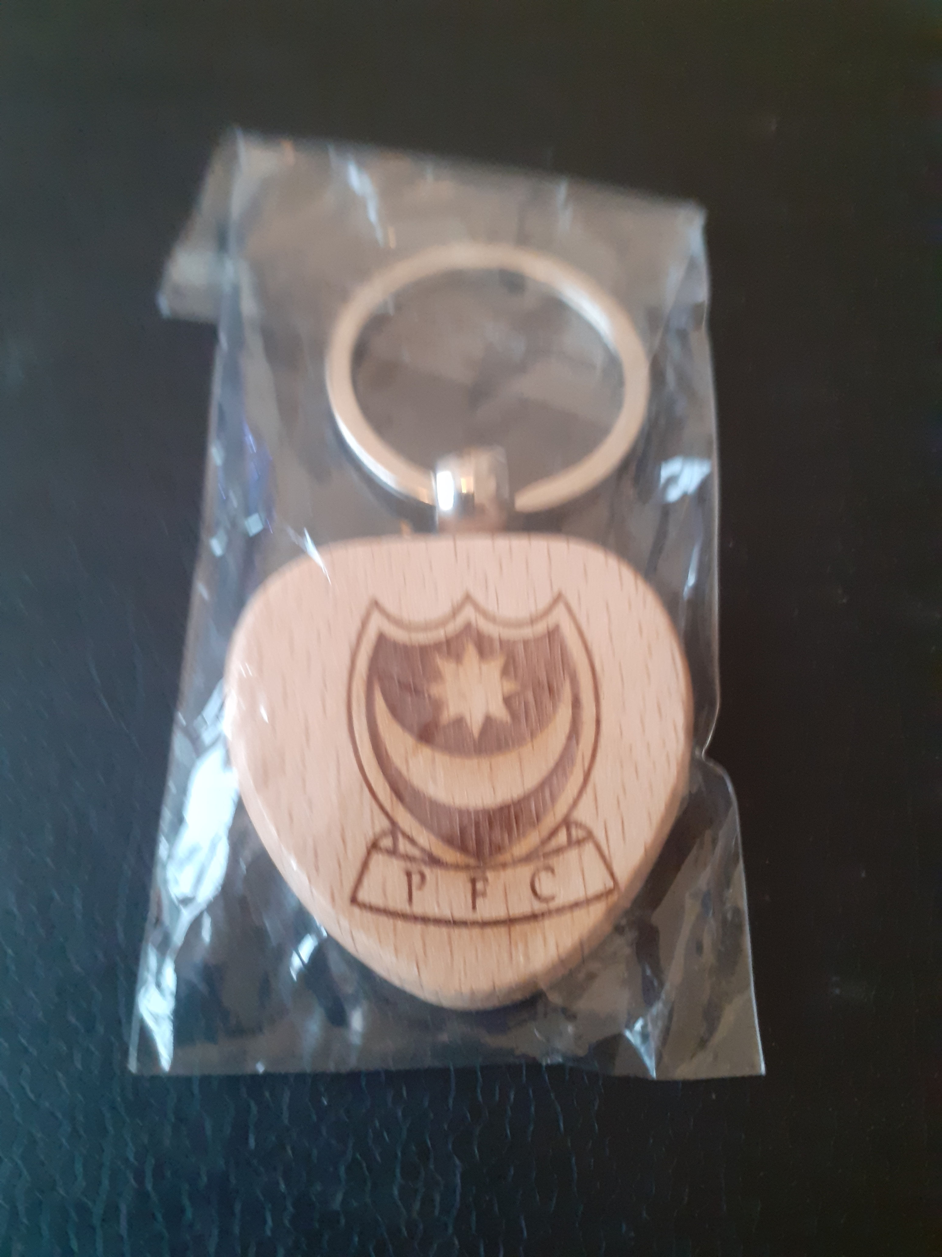 A Handmade Wood Engraved Portsmouth FC Keyring. Very Unique.
