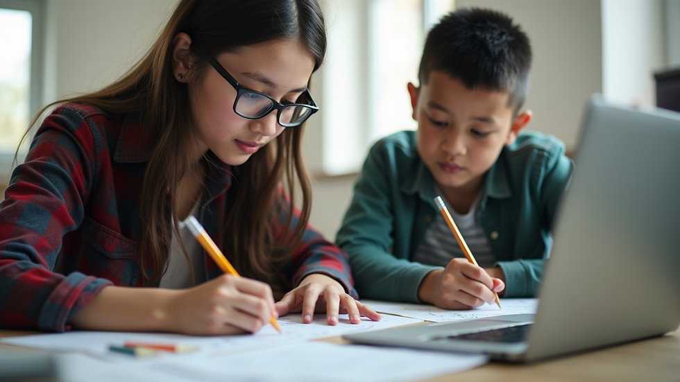 Close-up view of a student working with a tutor on math problems