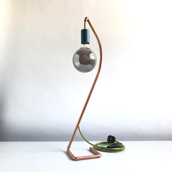 Tall Curve Teal & Green Jute table lamp
