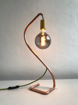 Double Curve Mellow Yellow & Green Jute table lamp
