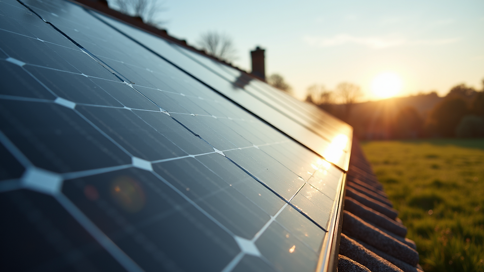 Eye-level view of solar panels installed on a rural farmhouse roof