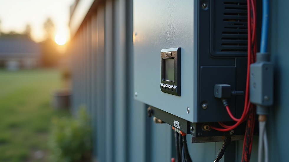 Close-up view of a solar inverter and electrical connections