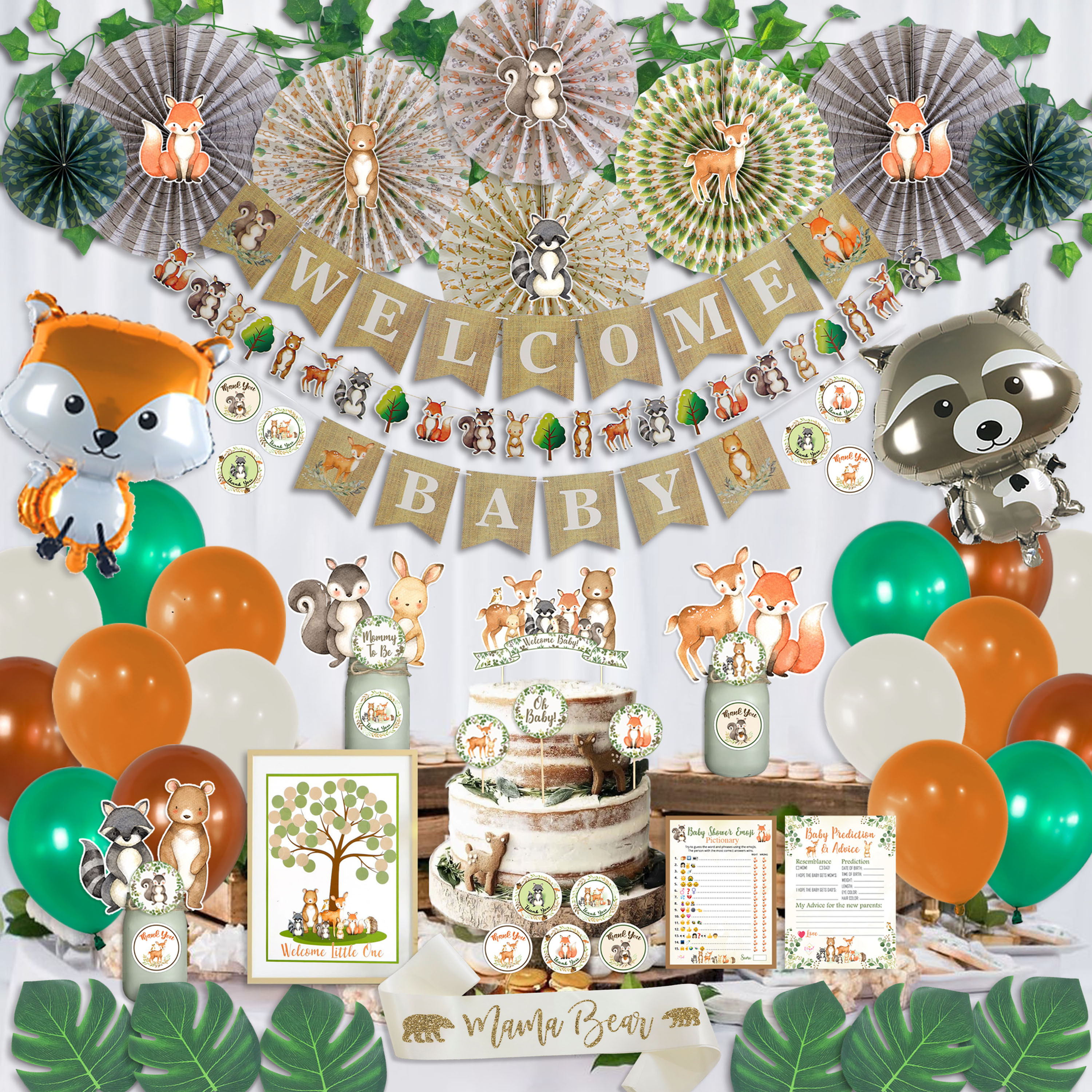 218 PC Woodland Baby Shower Decorations for Boy & Girl Kit | Gender Neutral Deco