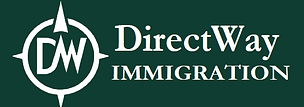 DirectWay Immigration logo with a white compass and DW initials on a dark green background.