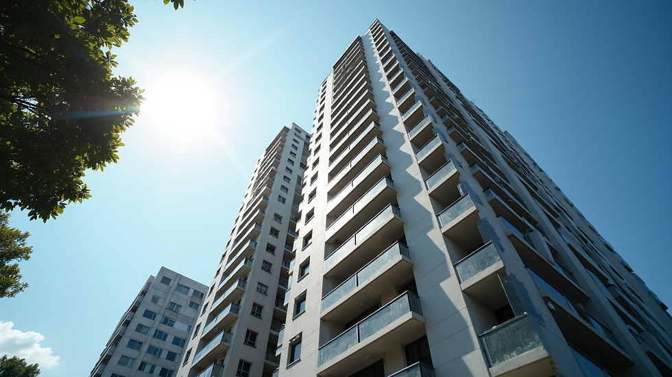 Eye-level view of modern condominium building in São Paulo