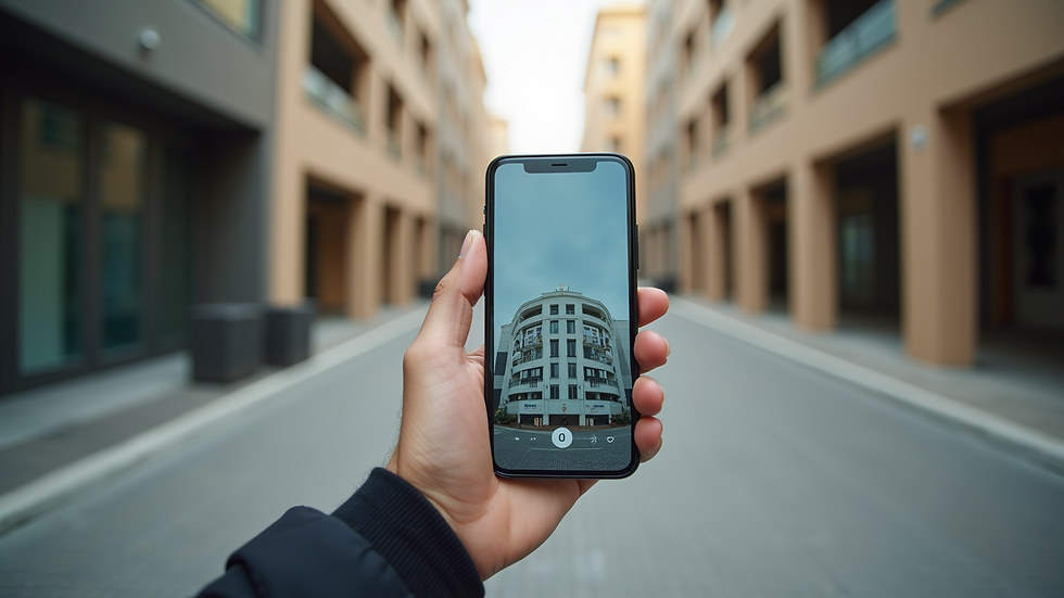 Eye-level view of a smartphone showing a condominium management app