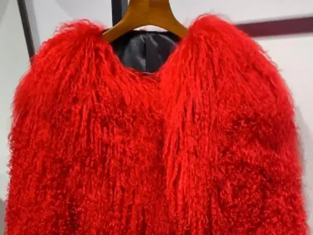 Miniatura: Mongolian Fur Coat Fur Jacket Women's Elegant Fluffy Solid Color Thickened