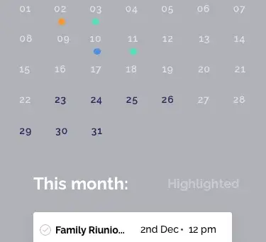 Series of mobile app screens displaying a to-do list flow: monthly calendar view with marked events, daily schedule view, detailed task list with options to complete or delete tasks, and a final screen showing the interface for adding a new task via a blue plus sign
