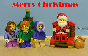 Lego children meeting Santa Christmas card