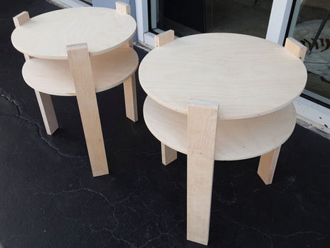 18" diameter 2 shelf Baltic birch and maple all wood end tables.  (bespoke)
