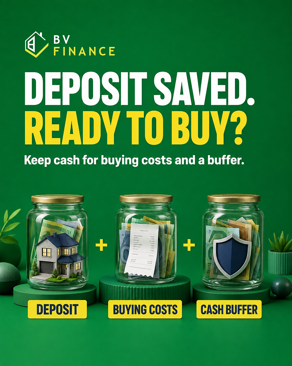 BV Finance graphic separating a home deposit, buying costs and a household cash buffer