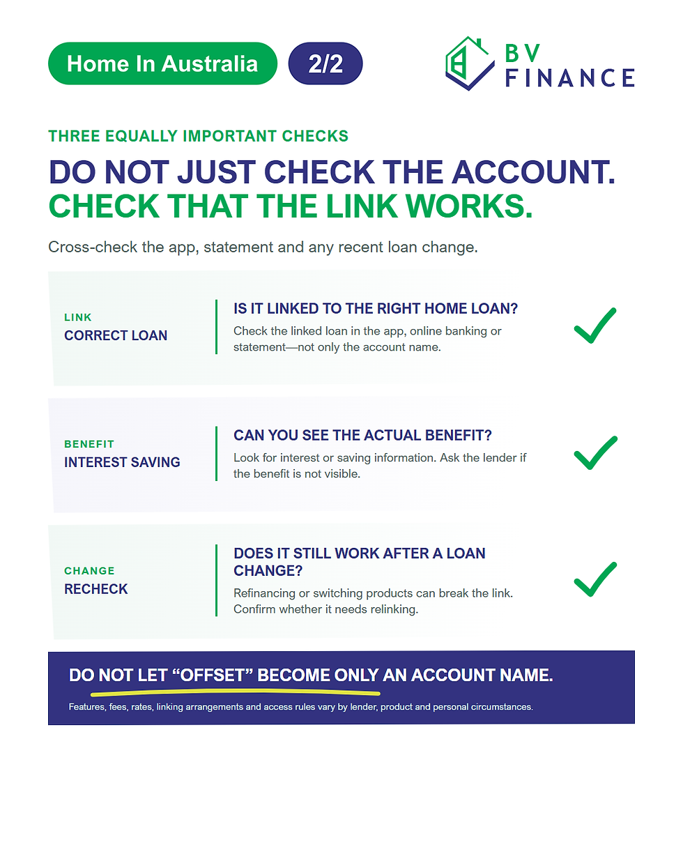 BV Finance checklist for the linked loan, visible interest saving and relinking after a loan change