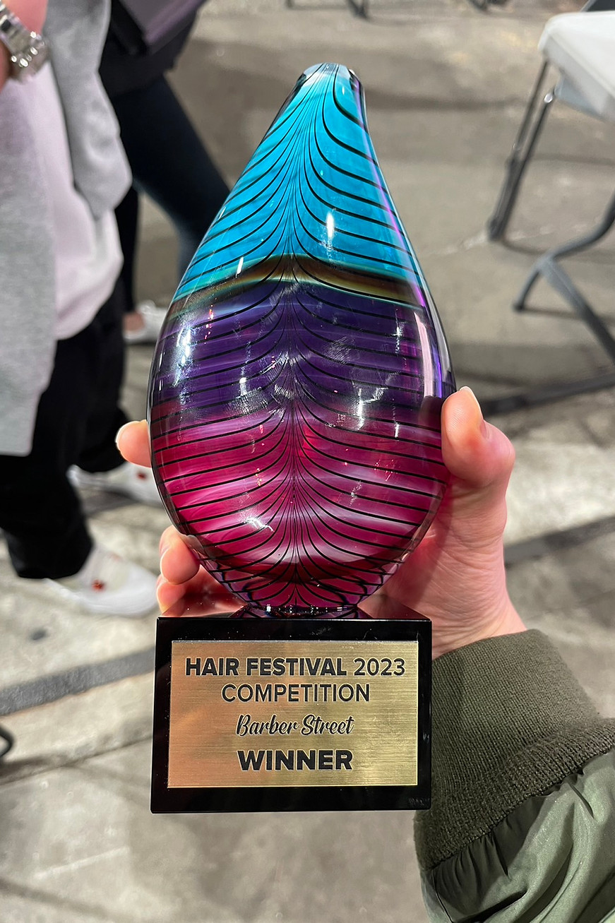 Ikigai Barbers competition trophy displayed outdoors