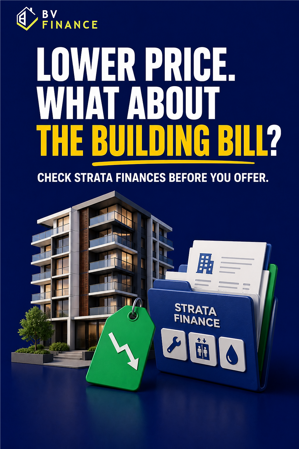 BV Finance graphic comparing a softer apartment price with strata building costs