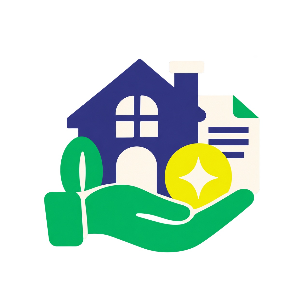 House, support documents and a helping hand representing first-home planning