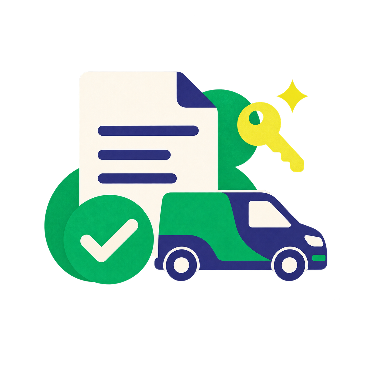 Vehicle finance agreement with a check mark and key