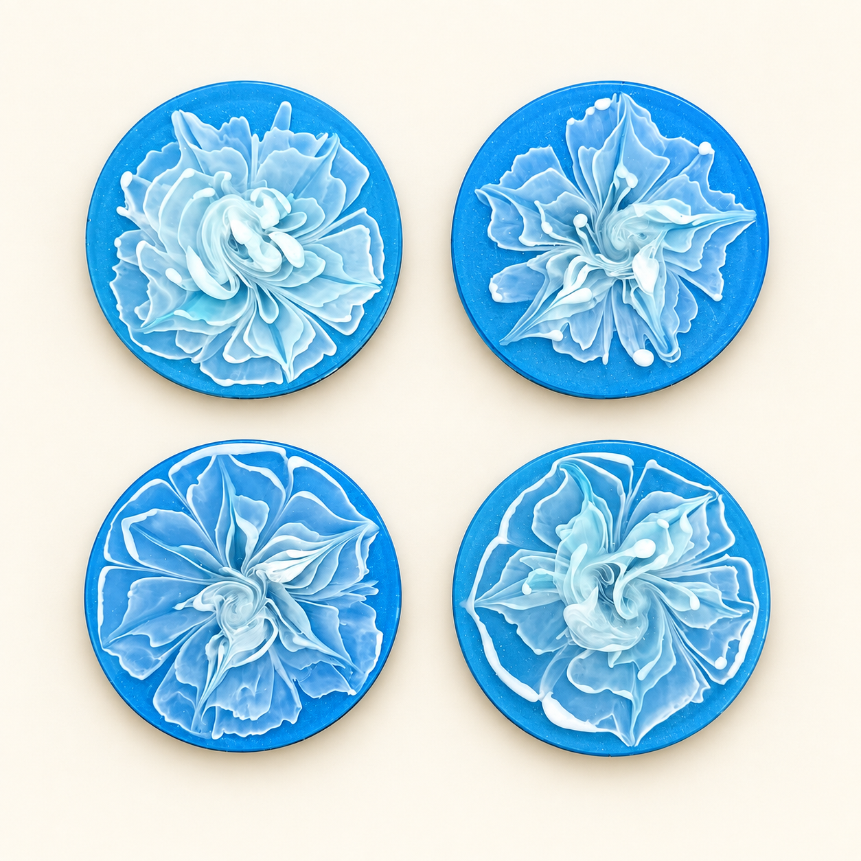 Azure Bloom Resin Coaster Set