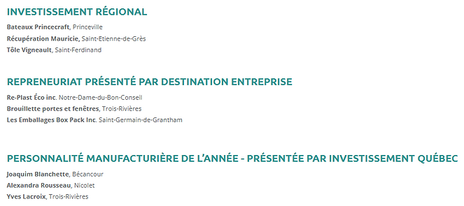 finaliste Prix manufacturier Mauricie centre du quebec Produit innovant