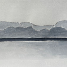 dessin à l'aquarelle d'un paysage du Bas du fleuve