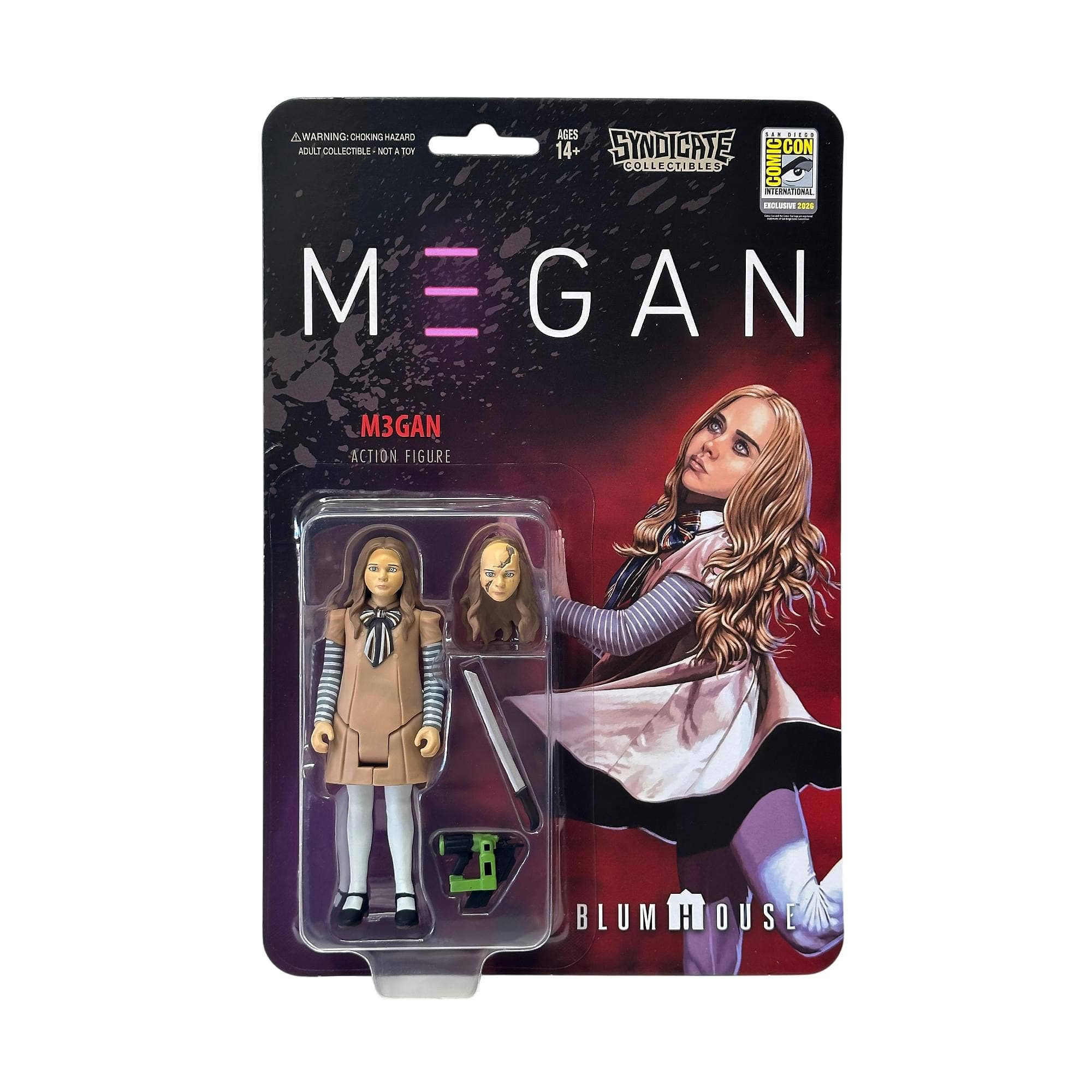 M3GAN 3.75-inch retro action figure in signature dress with striped sleeves and oversized bow