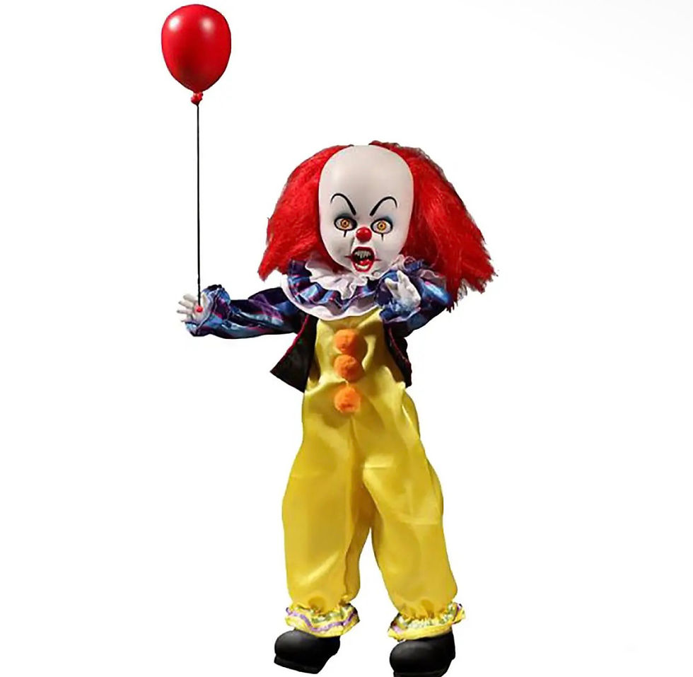 Mezco Toyz Living Dead Dolls IT Pennywise collectible doll with rooted red hair, fabric clown costume and red balloon