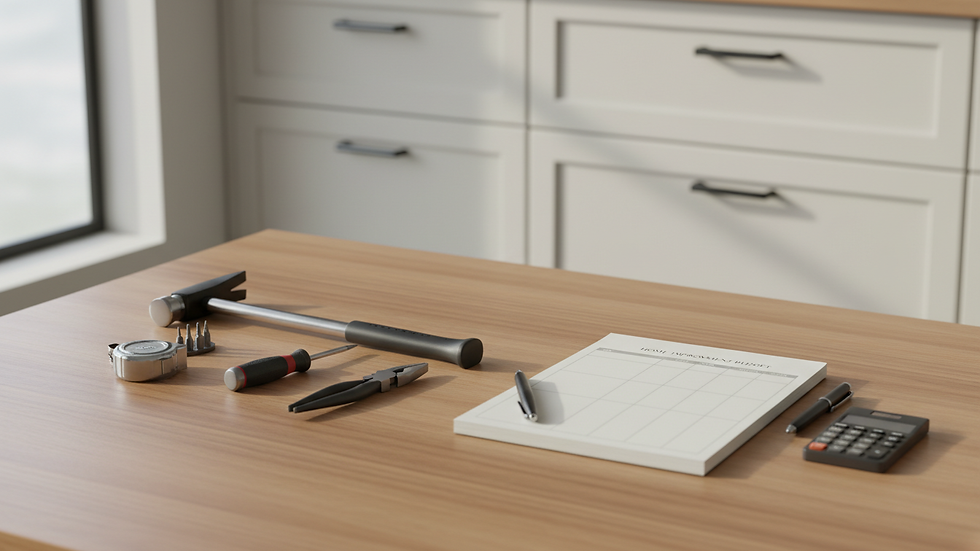 Eye-level view of a contractor reviewing home repair plans with a homeowner