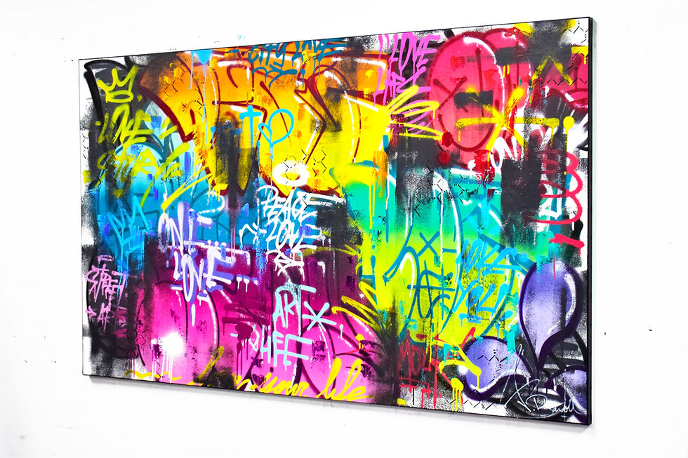 Miniatura: Tableau Street Art tagué style Banksy, multicolore, art urbain moderne. Peinture déco murale design signée Vincent Bardou