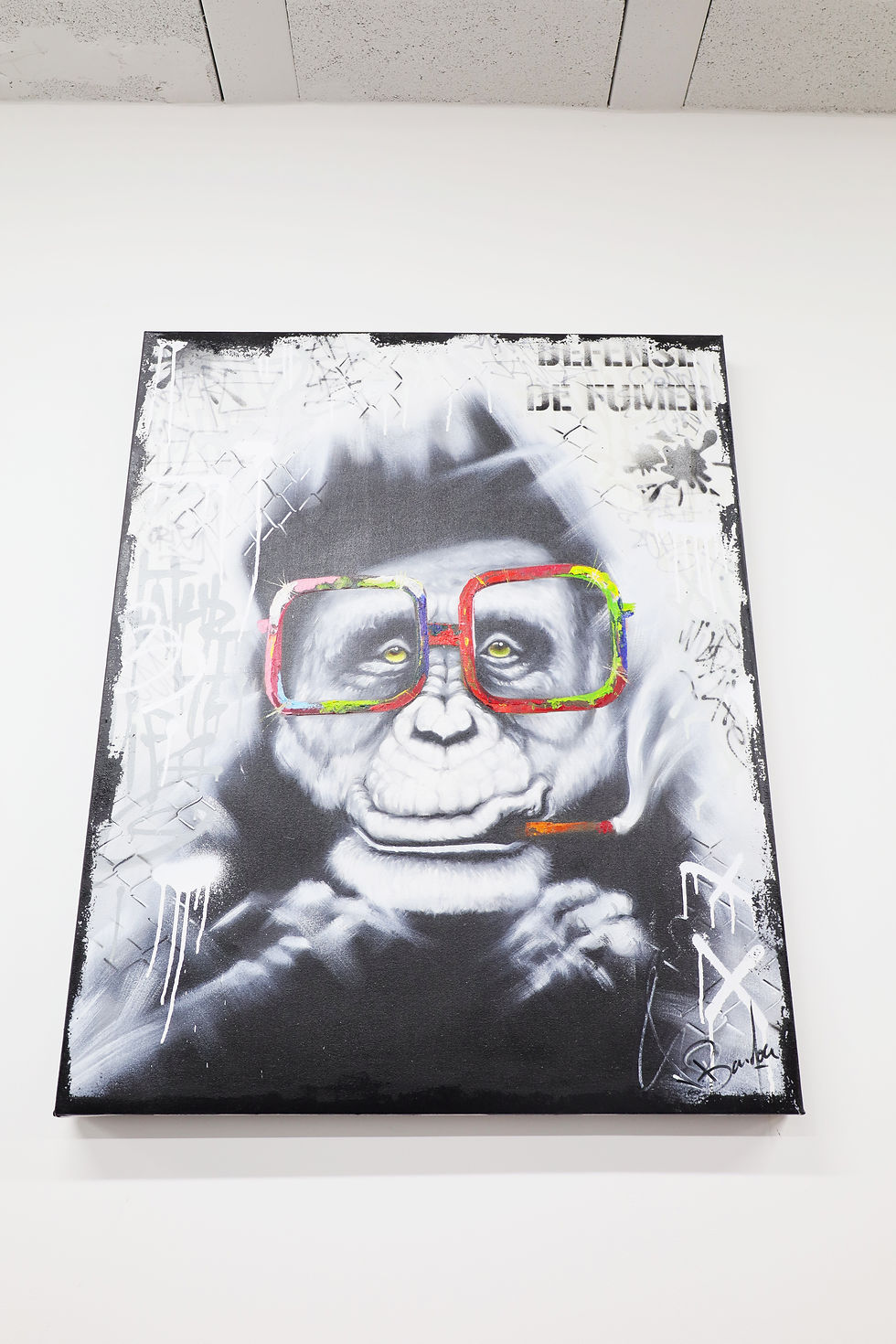 Miniature : Peinture gorille street art sur toile, singe en costume avec cigare, tableau mural pop art original pour décoration intérieur