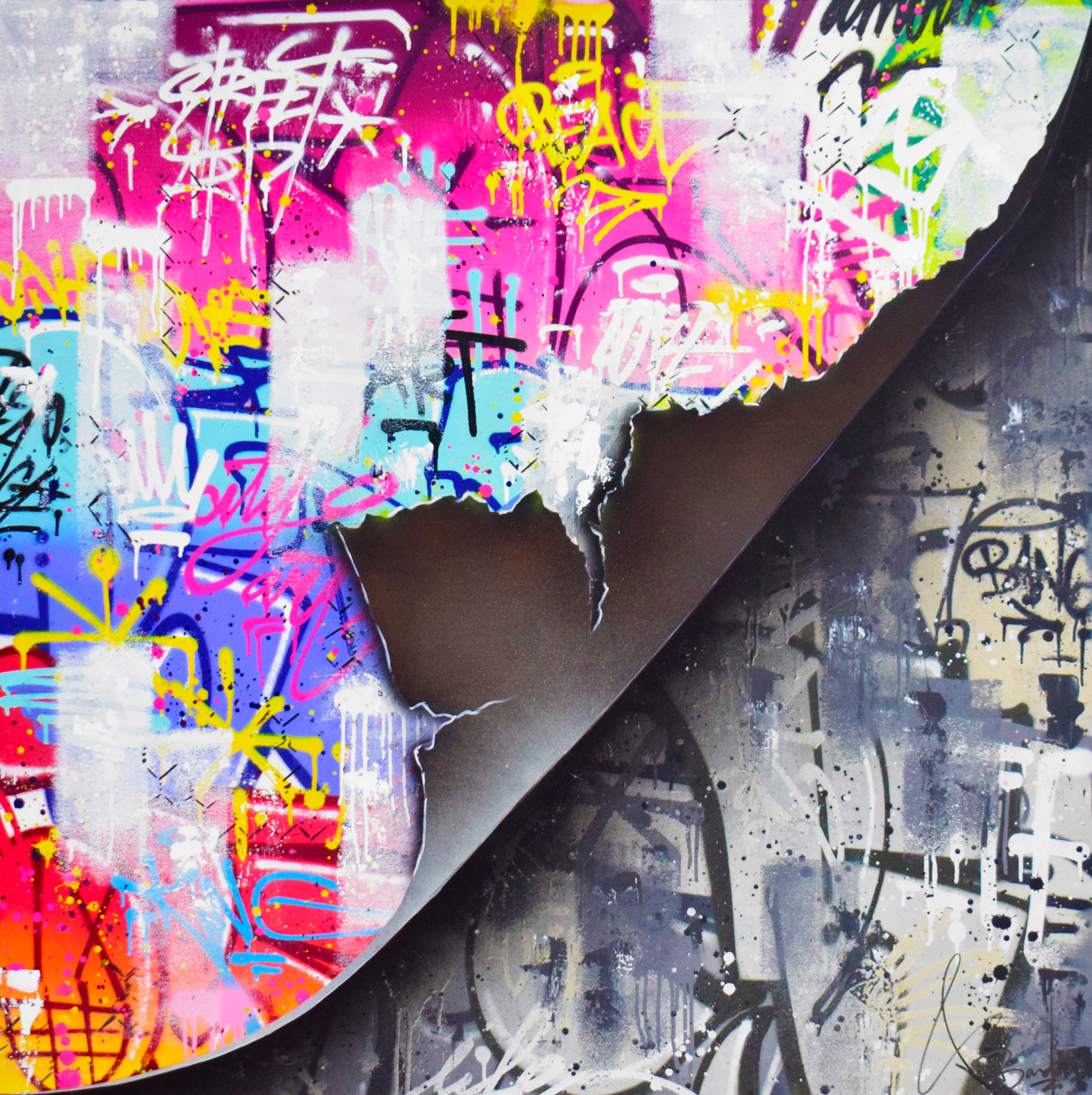 Tableau "Graffiti Burns" de Vincent Bardou. Street art abstrait moderne, style Banksy, idéal pour déco design et contemporain