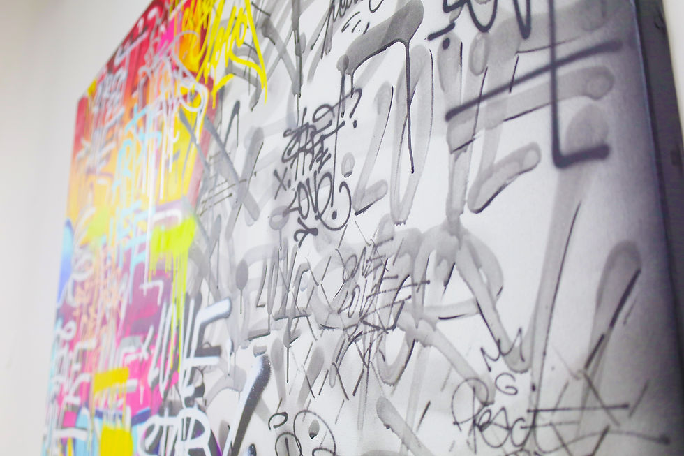 Thumbnail: Cadre graffiti multicolore street art contemporain toile originale déco murale Vincent Bardou