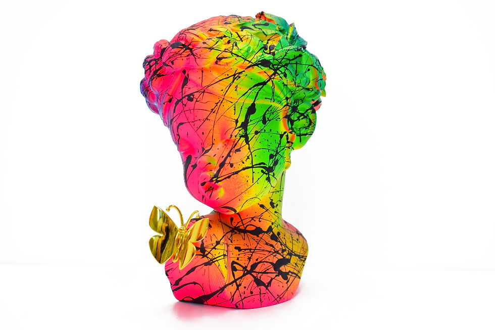 Miniaturbild: Sculpture visage femme papillon en résine, style Orlinski contemporain, déco art déco XXL.