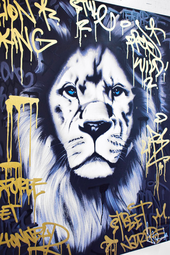 Pintura original de león, arte pop, grafiti, arte callejero