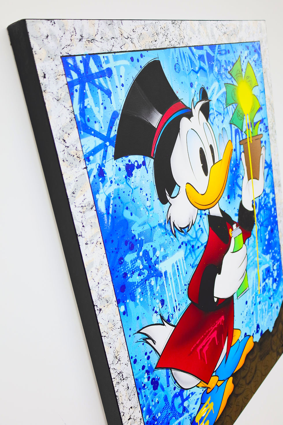 Miniaturbild: Tableau Picsou en street art bleu, pop art coloré avec motifs Money Flower, peinture graffiti urbaine de Vincent Bardou