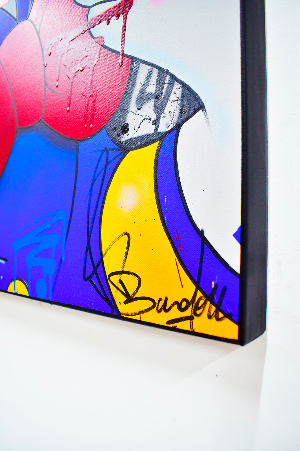Miniature : Peinture Donald Duck style pop art multicolore par Bardou, avec graffiti Love Is Drug, toile unique.