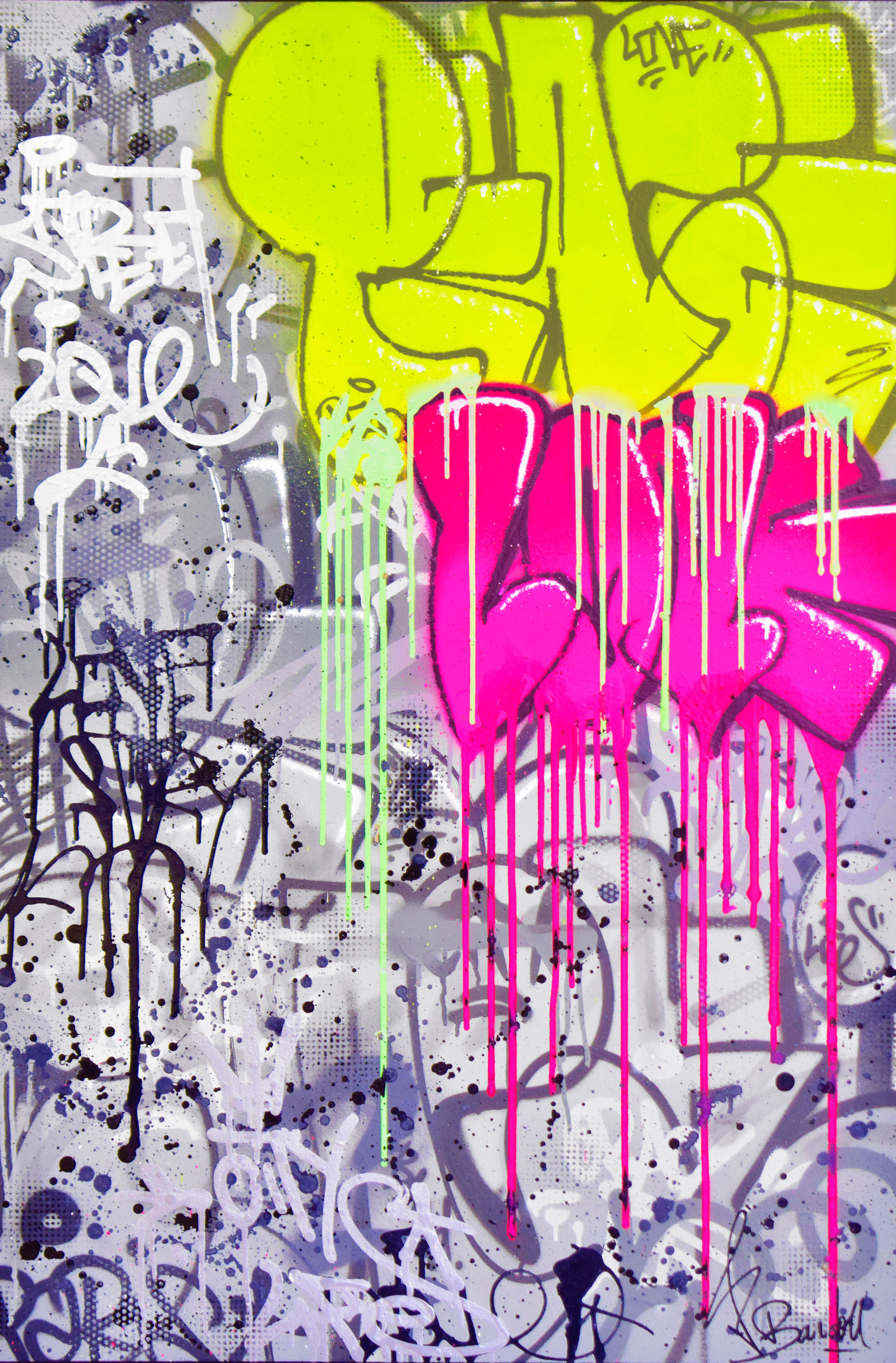 Tableau graffiti coloré par Vincent Bardou. Art urbain abstrait et pop, idéal pour une déco murale moderne et expressive.