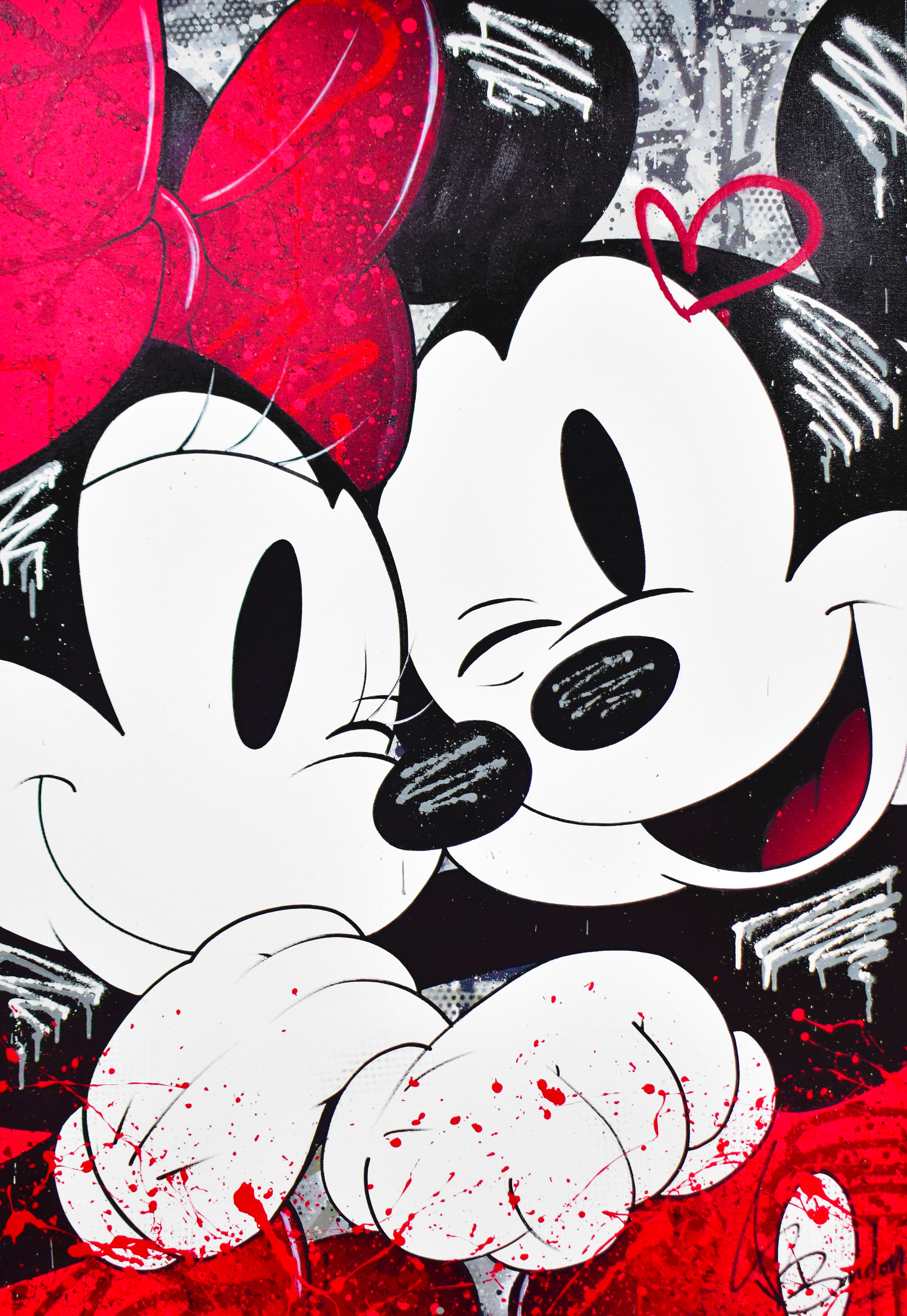 Tableau Mickey & Minnie en pop art moderne. Œuvre Disney revisitée par Vincent Bardou, entre street art coloré et déco murale