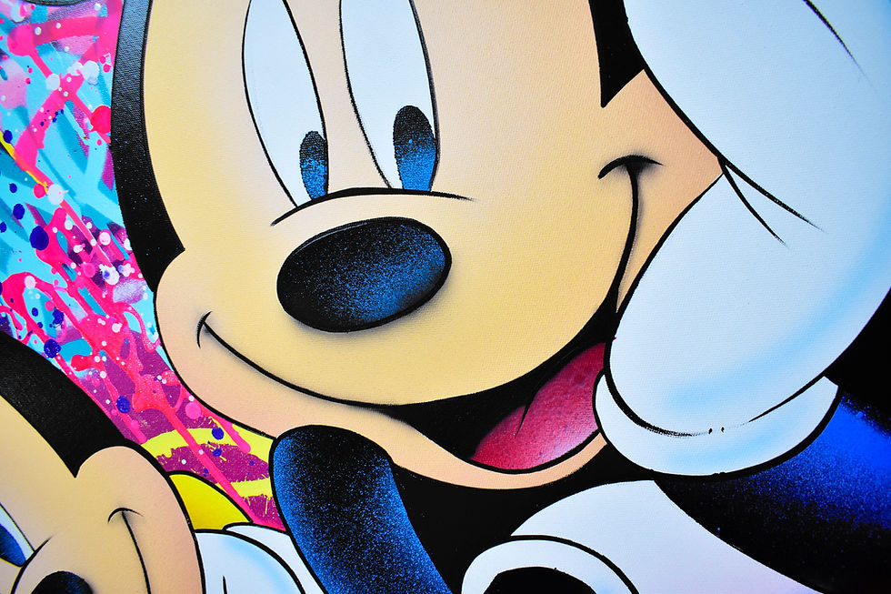 Miniatura: Tableau peinture Minnie Mouse Pop Art coloré, style Disney abstrait. Toile Street Art Minnie & Mickey Love Story. Cadre déco