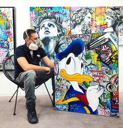 Tableau portrait Jean-Michel Basquiat pop art, œuvre originale street art réalisée par Vincent Bardou, peinture contemporaine unique inspirée du graffiti et de l’art urbain, décoration murale design.