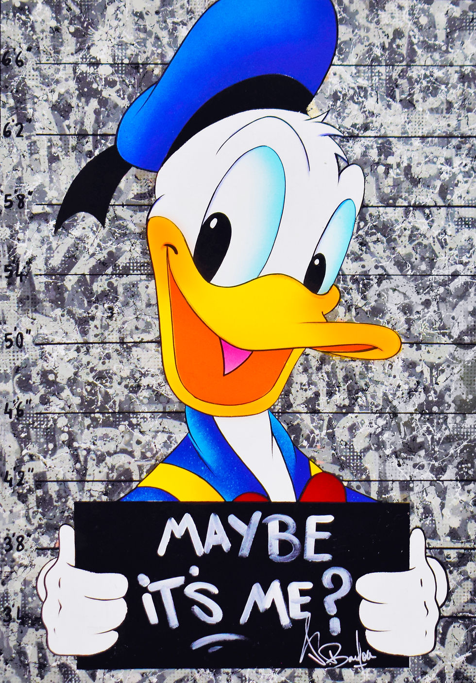 Miniaturbild: peinture Donald Duck version prisonnier dans une toile pop art par Vincent Bardou, entre art contemporain, graffiti urbain