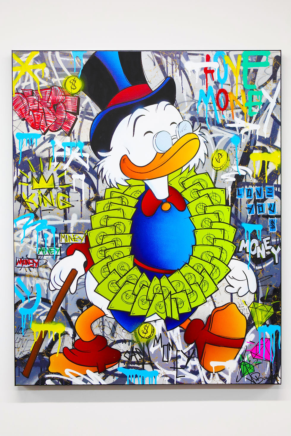 Miniatura: Picsou dans une peinture contemporaine "King of Money" par Bardou, œuvre street art pop colorée et originale pour un intérieu
